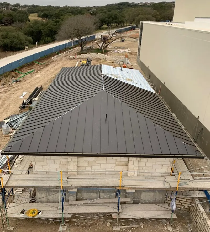 Metal roof new construction with scaffolding in Springboro